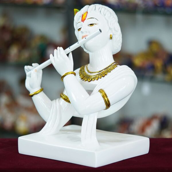 White Marble Krishna Statue – Lord Krishna Idol for Home & Temple - Image 3