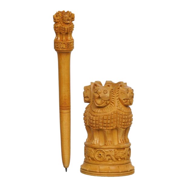 Wooden Ashoka Pillar with Wooden pen - Image 2