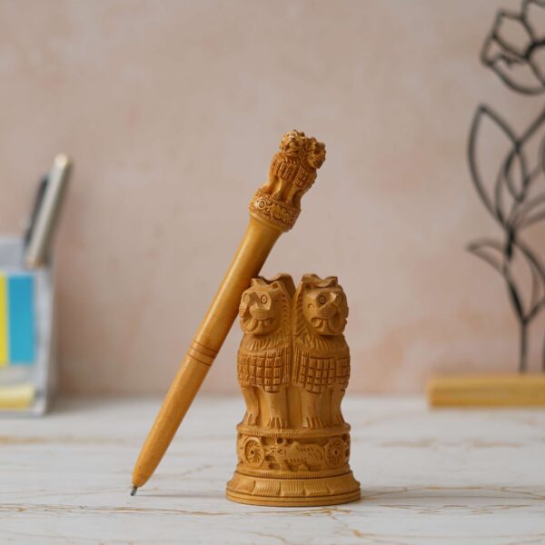 Wooden Ashoka Pillar with Wooden pen - Image 6