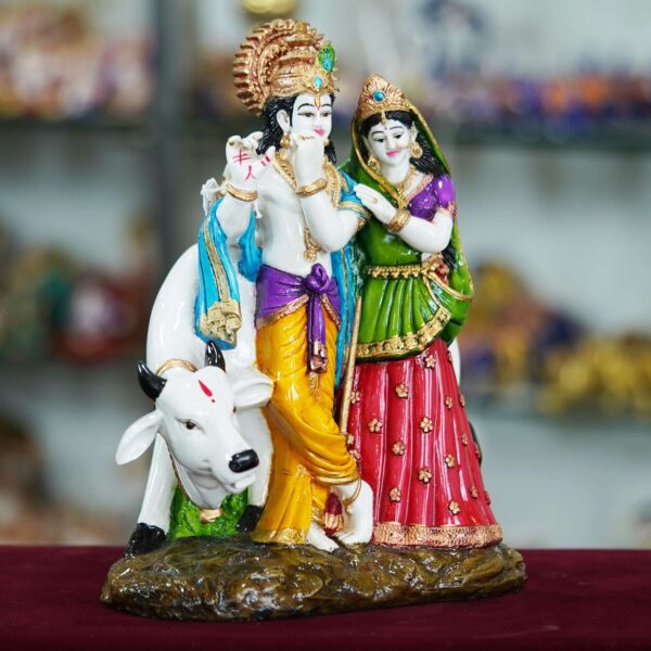 Marble Krishna Radha Statue with Cow for Home Decor - Image 3