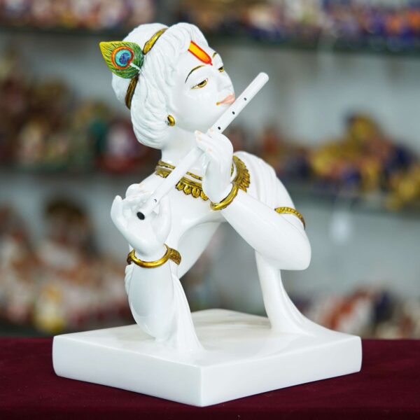 White Marble Krishna Statue – Lord Krishna Idol for Home & Temple - Image 2