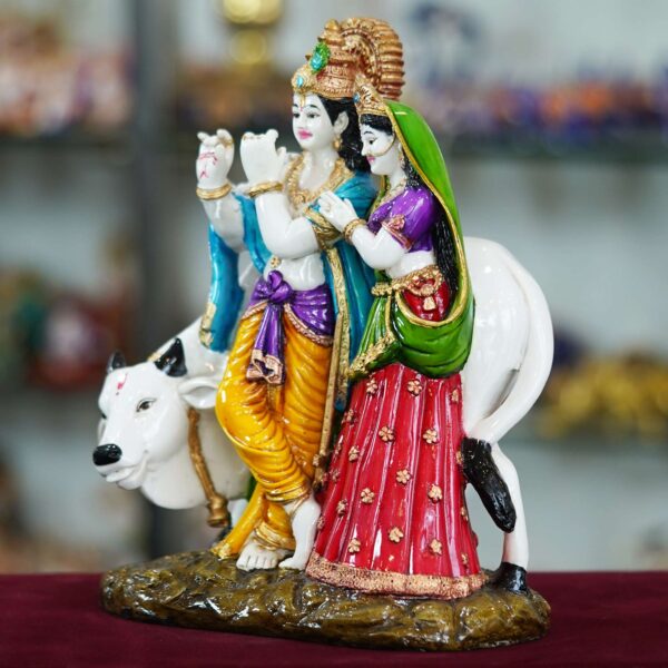 Marble Krishna Radha Statue with Cow for Home Decor - Image 2