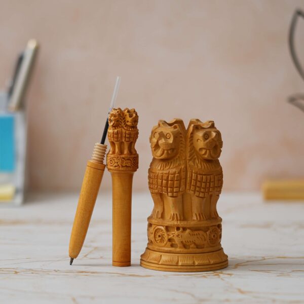 Wooden Ashoka Pillar with Wooden pen - Image 7