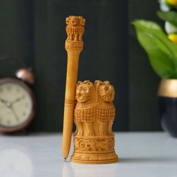 Wooden Ashoka Pillar with Wooden pen - Image 5