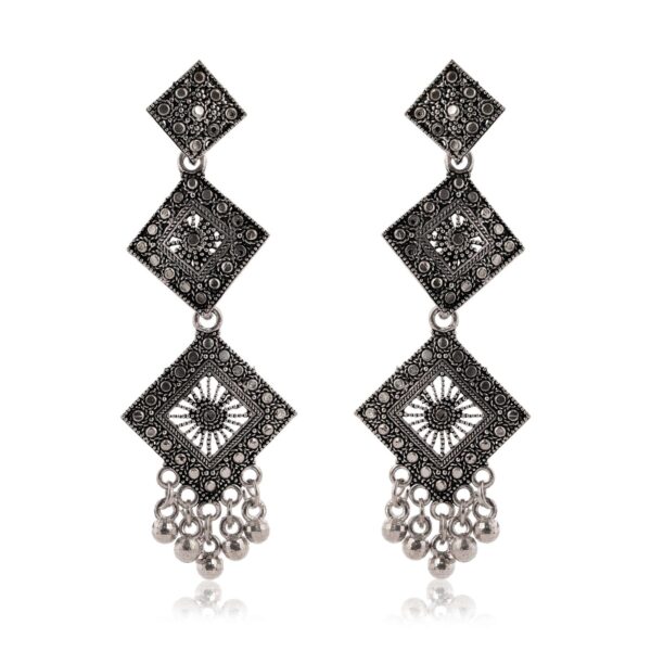 Women Traditional Silver AZ838-OXidised Jhumka Set | German Silver Chand Baliyan & Jhumkas Earrings for Women | Birthday & Anniversary Gift -AZ838-OX-ER47 - Image 4